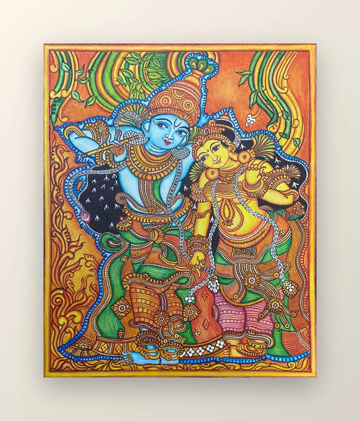 Radha and Krishna together, Krishna at the flute.